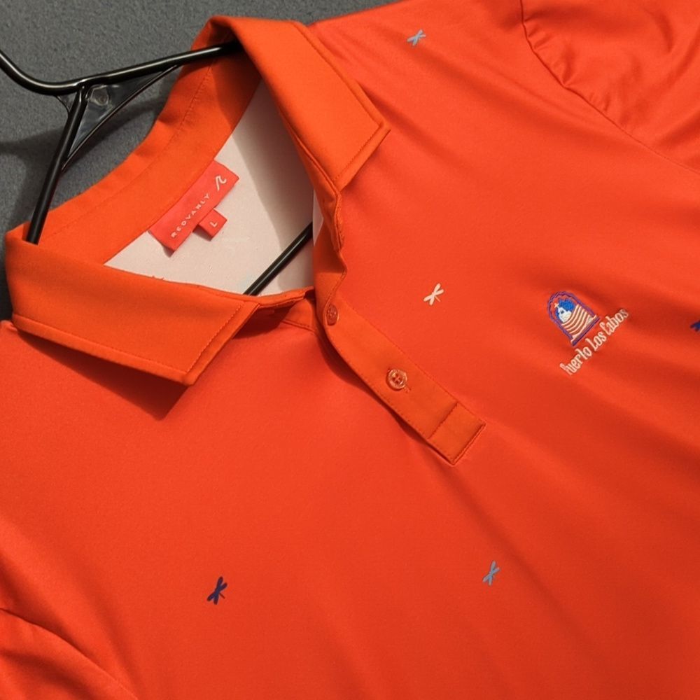 Redvanly Shirt Men's L Orange Dragonfly Print Polo Puerto Los Cabos Golf Club